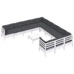 Set mobilier grădină cu perne, 12 piese, alb, lemn de pin