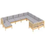 Set mobilier de grădină cu perne gri 10 piese lemn masiv de pin