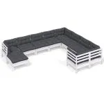 Set mobilier grădină cu perne, 10 piese, alb, lemn de pin