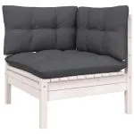 Set mobilier grădină cu perne, 10 piese, alb, lemn de pin