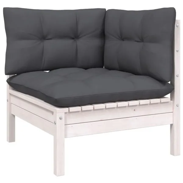 Set mobilier grădină cu perne, 10 piese, alb, lemn de pin