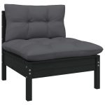 Set mobilier grădină cu perne, 12 piese, negru, lemn de pin