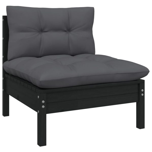 Set mobilier grădină cu perne, 12 piese, negru, lemn de pin