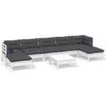 Set mobilier de grădină cu perne, 8 piese, alb, lemn de pin