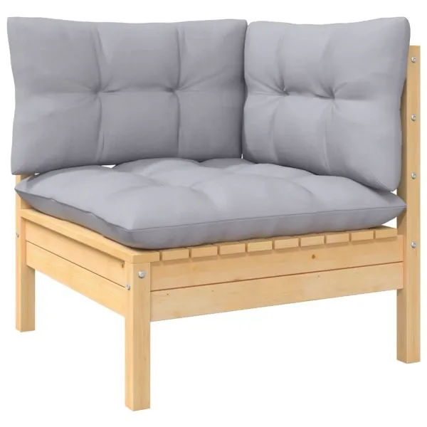 Set mobilier de grădină cu perne, 5 piese, gri, lemn de pin