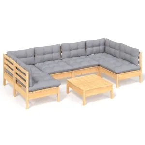 Set mobilier grădină cu perne gri, 7 piese, lemn masiv de pin