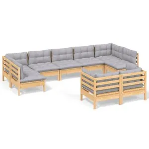 Set mobilier de grădină cu perne gri, 9 piese, lemn masiv pin