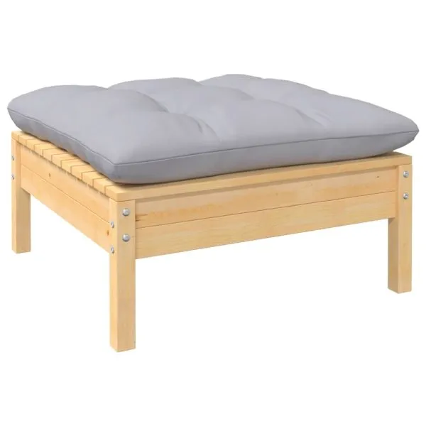 Set mobilier grădină cu perne, 10 piese, gri, lemn masiv pin
