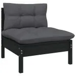 Set mobilier de grădină cu perne, 6 piese, negru, lemn de pin