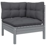 Set mobilier de grădină cu perne, 7 piese, gri, lemn masiv pin