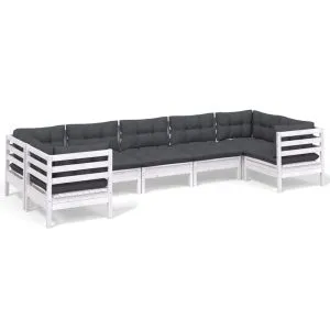 Set mobilier de grădină cu perne, 7 piese, alb, lemn masiv pin