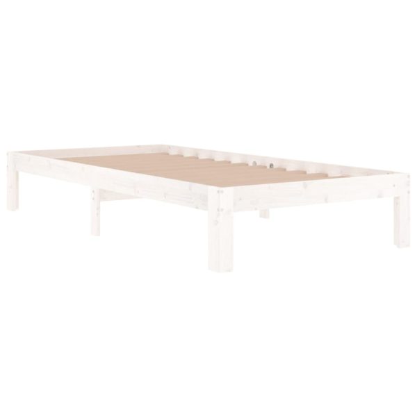Cadru de pat single, alb, 90×190 cm, lemn masiv