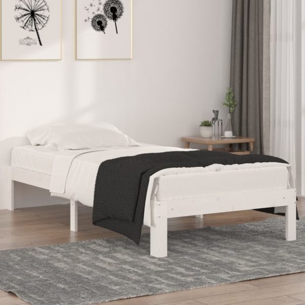 Cadru de pat single, alb, 90×190 cm, lemn masiv