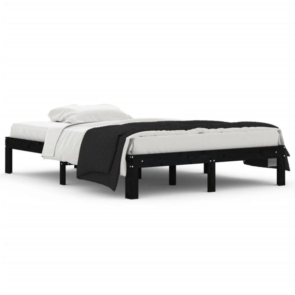 Cadru de pat dublu, negru, 135×190 cm, lemn masiv