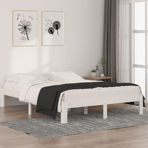 Cadru de pat, alb, 140×190 cm, lemn masiv de pin