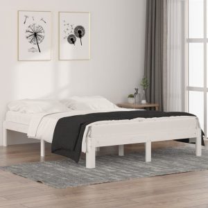 Cadru de pat King Size, alb, 150×200 cm, lemn masiv