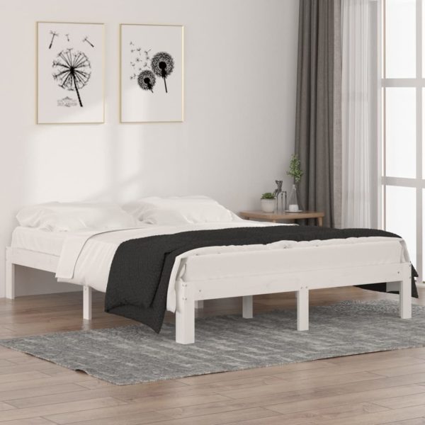 Cadru de pat King Size, alb, 150×200 cm, lemn masiv