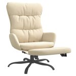 Scaun de relaxare cu taburet, crem, material textil