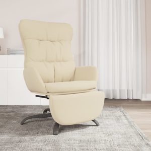 Scaun de relaxare cu taburet, crem, material textil