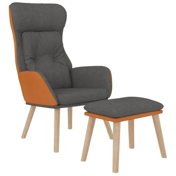Scaun de relaxare cu taburet gri închis piele ecologică/textil