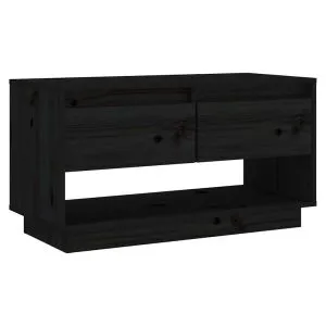Comodă TV, negru, 74x34x40 cm, lemn masiv de pin