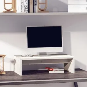 Suport pentru monitor, alb, 50x27x15 cm, lemn masiv pin