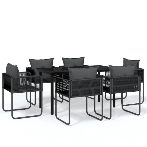 Set de servit masa pentru grădină, 7 piese, negru