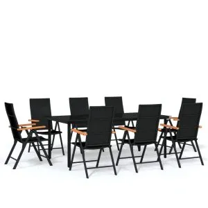 Set mobilier de grădină, 9 piese, negru