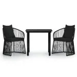 Set mobilier de grădină cu perne, 3 piese, negru