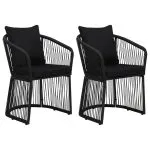 Set mobilier de grădină cu perne, 3 piese, negru