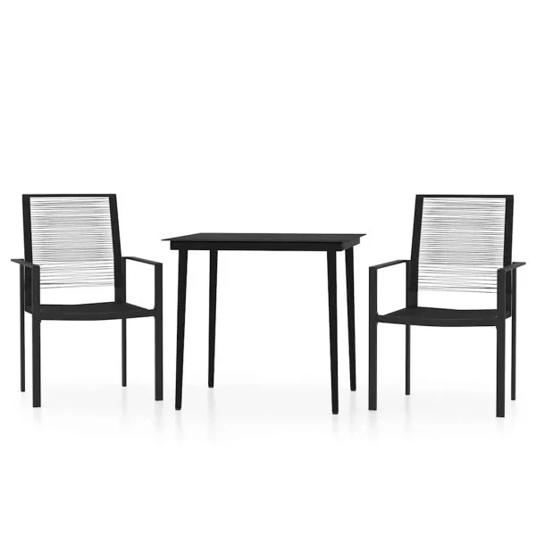 Set mobilier de grădină, 3 piese, negru