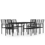 Set mobilier de grădină, 9 piese, negru