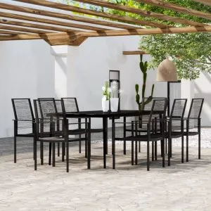 Set mobilier de grădină, 9 piese, negru
