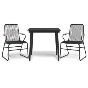 Set cu masă pentru grădină, 3 piese, PVC negru, ratan