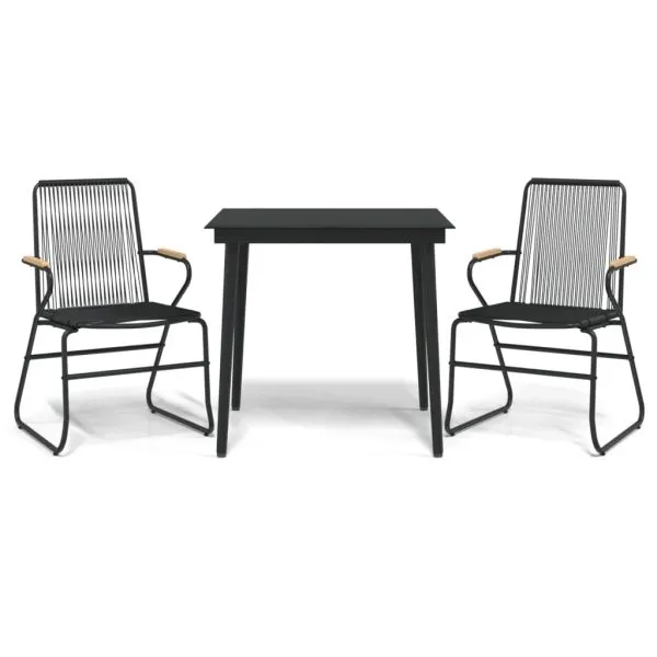 Set cu masă pentru grădină, 3 piese, PVC negru, ratan