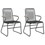 Set cu masă pentru grădină, 3 piese, PVC negru, ratan
