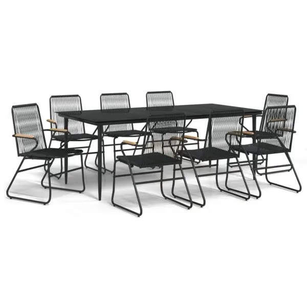 Set cu masă pentru grădină, 9 piese, negru, ratan PVC
