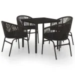 Set de servit masa pentru grădină, 5 piese, negru