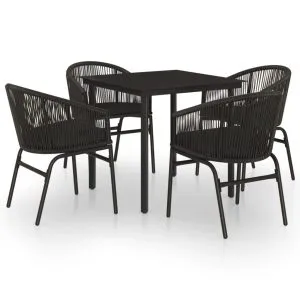 Set de servit masa pentru grădină, 5 piese, negru