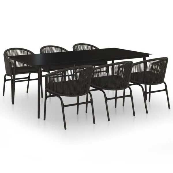 Set de servit masa pentru grădină, 7 piese, negru