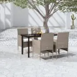 Set de masă pentru grădină, 5 piese, cu perne, bej și negru