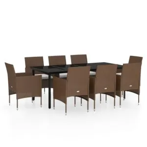 Set mobilier de grădină cu perne, 9 piese, maro și negru