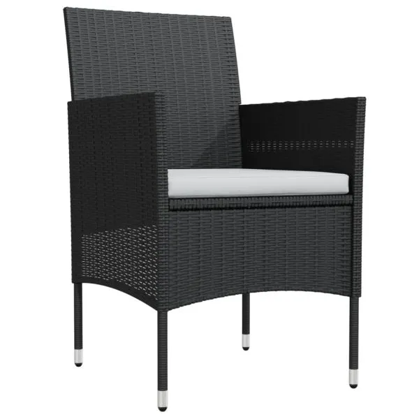 Set masă pentru grădină, 5 piese, cu perne, negru