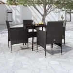 Set masă pentru grădină, 5 piese, cu perne, negru