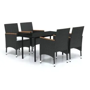 Set masă pentru grădină, 5 piese, cu perne, negru