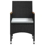 Set masă pentru grădină, 5 piese, cu perne, negru