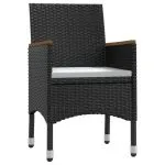 Set de masă pentru grădină, 7 piese, cu perne, negru