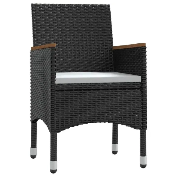 Set de masă pentru grădină, 7 piese, cu perne, negru