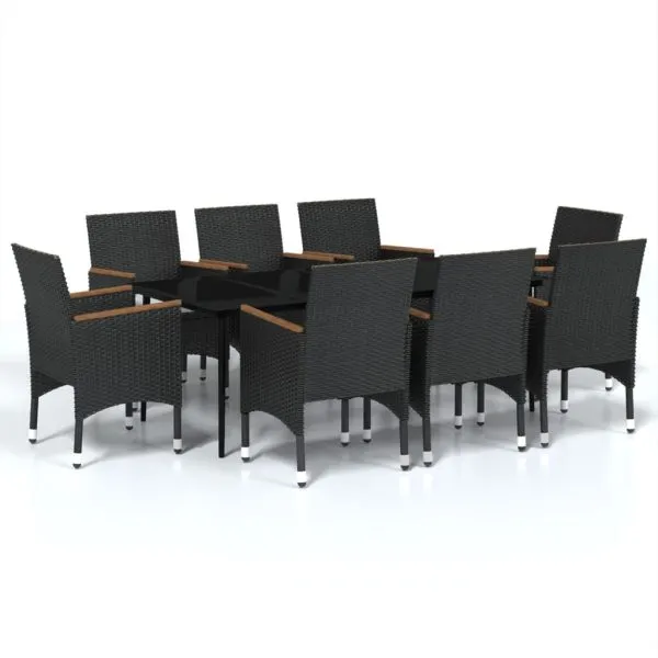 Set mobilier de grădină cu perne, 9 piese, negru