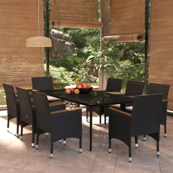 Set mobilier de grădină cu perne, 9 piese, negru